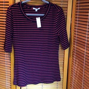 Pure Good Women’s Striped Scoop Neck Top - Black & Red